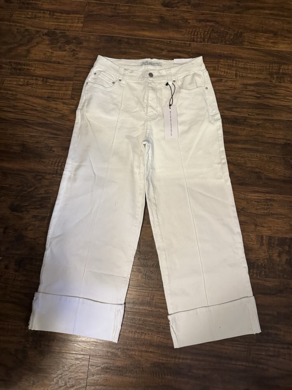 Blue Revival Women’s White Belle Mid Rise Wide Leg Cuffed Boho Sz:30